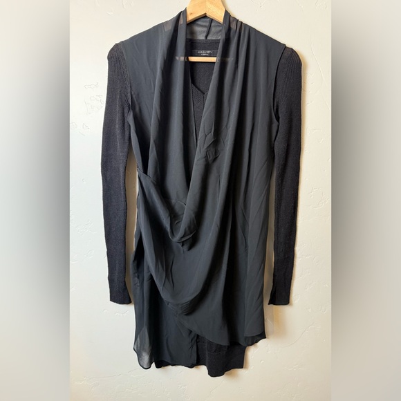 All Saints Drina V-Neck Merino Wool Long Sweater Mini Dress XS - Picture 5 of 10